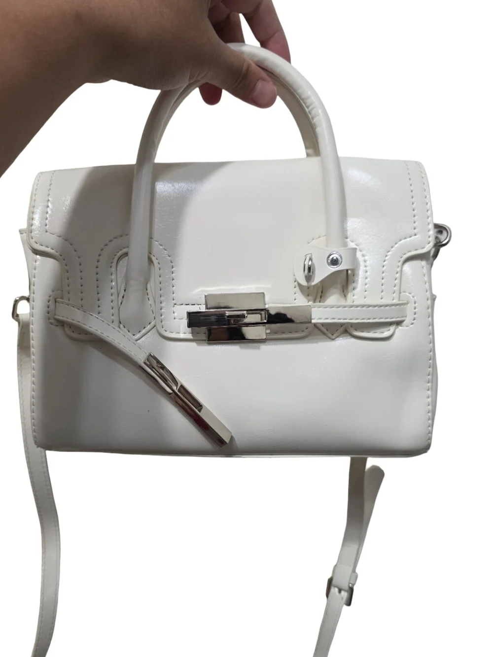 White Top-Handle Leather Satchel Hermes